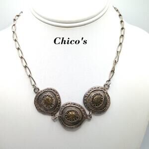 Rustic Chico's Medallion Necklace, Distressed Vintage, 18 Inches